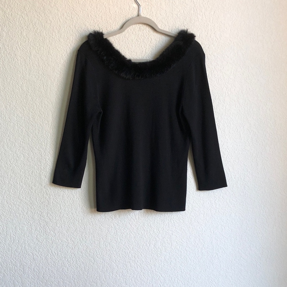 Spenser Jeremy Vintage Silk 3/4 Sleeve Sweater Faux Fur